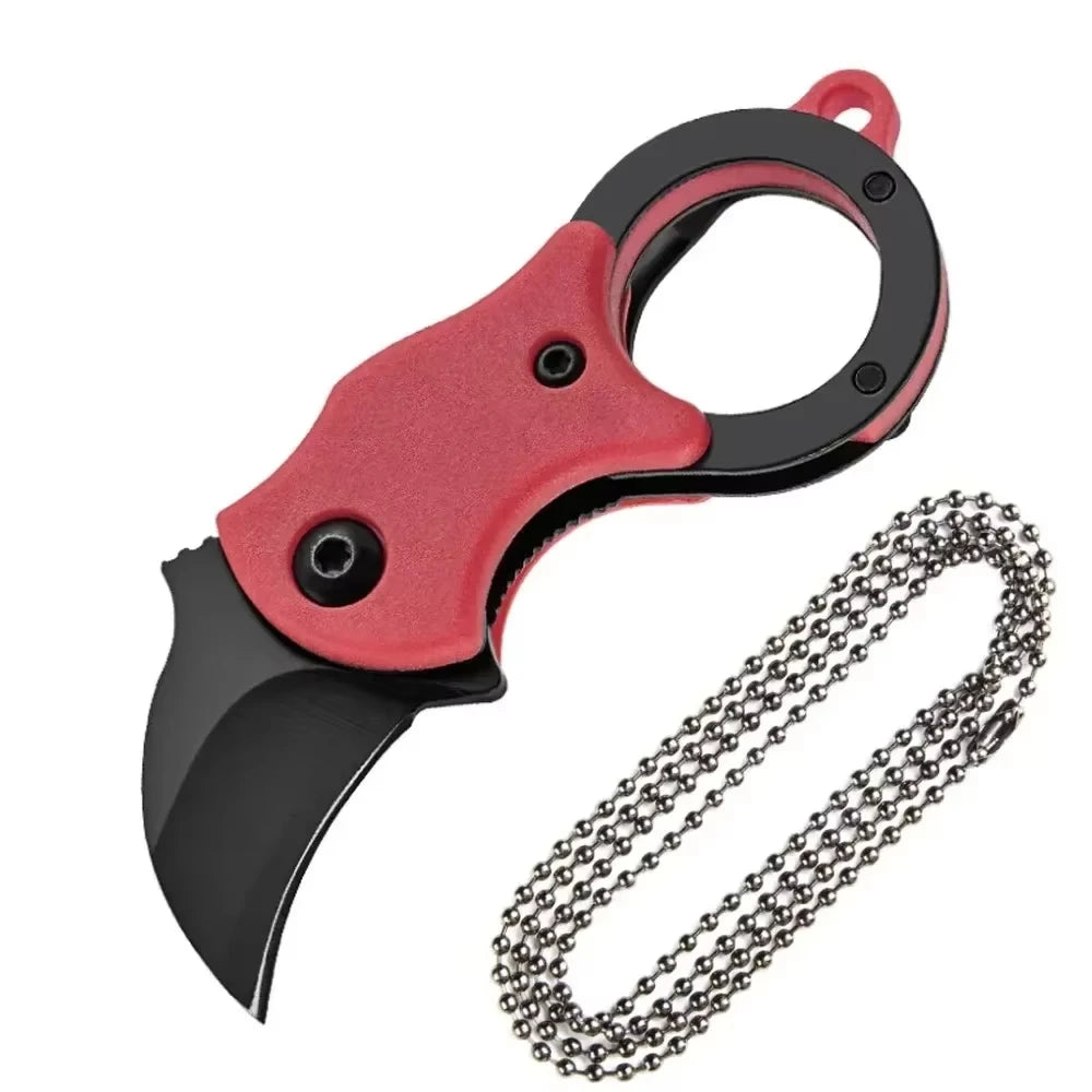 Mini Keychain Pocket Knife Stainless Steel Portable Camping EDC Tool with Chain Fixed Blade Multi-Purpose Small Peeler