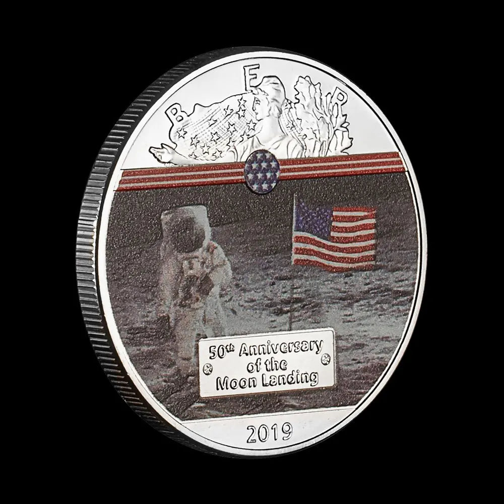 50th Anniversary of The Moon Landing 2019 Commemorative Coin Colorful Plated Collectible Gift  Apollo 11 Silver Plated Coin