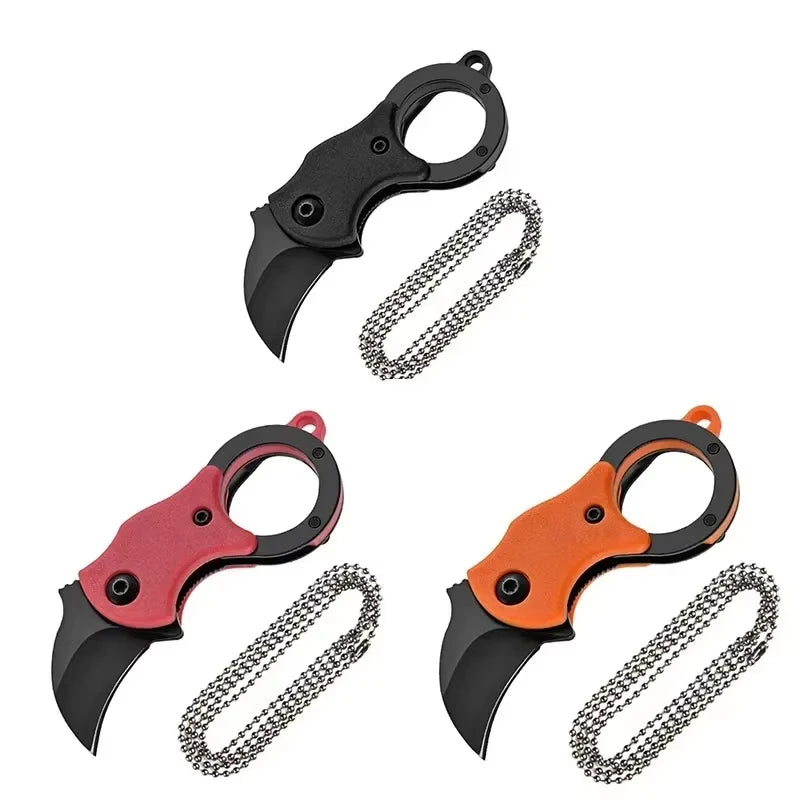 Mini Keychain Pocket Knife Stainless Steel Portable Camping EDC Tool with Chain Fixed Blade Multi-Purpose Small Peeler