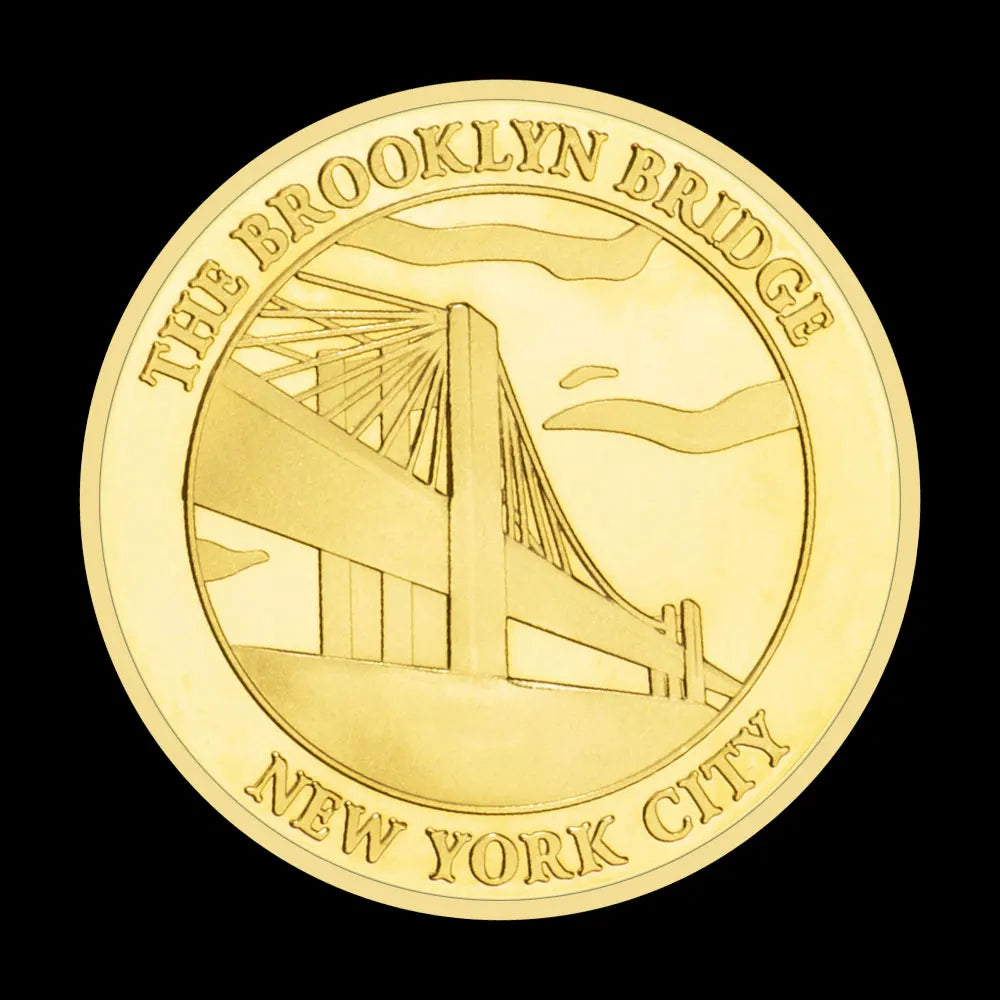 US Statue of Liberty Souvenir New York City The Brooklyn Bridge Pattern Golden  Commemorative Coin Collectibles Liberty Coin