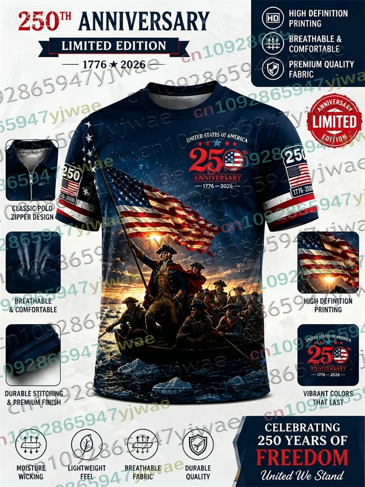 America 250th Anniversary 3D Print Mens TShirt USA Flag 1776–2026 Patriotic American Independence Day Apparel Fourth Of July Top