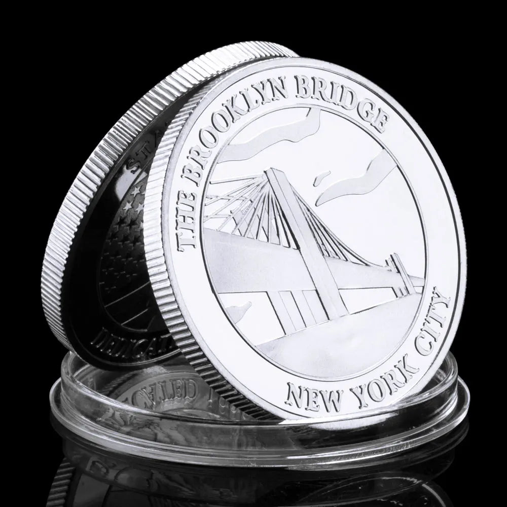 US Statue of Liberty Souvenir New York City The Brooklyn Bridge Pattern Golden  Commemorative Coin Collectibles Liberty Coin