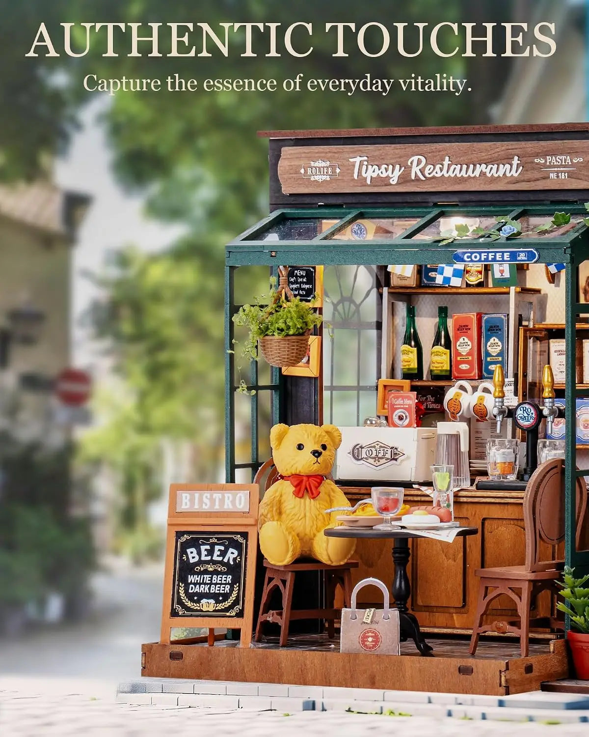 Robotime Rolife DIY Miniature House Kit Tipsy Restaurant Desk Bookshelf Decoration for Adults Gift Idea For Girls Boys Kids