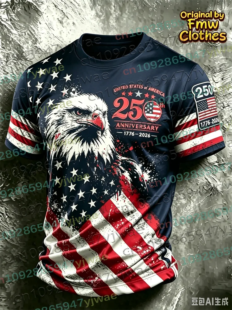 America 250th Anniversary 3D Print Mens TShirt USA Flag 1776–2026 Patriotic American Independence Day Apparel Fourth Of July Top
