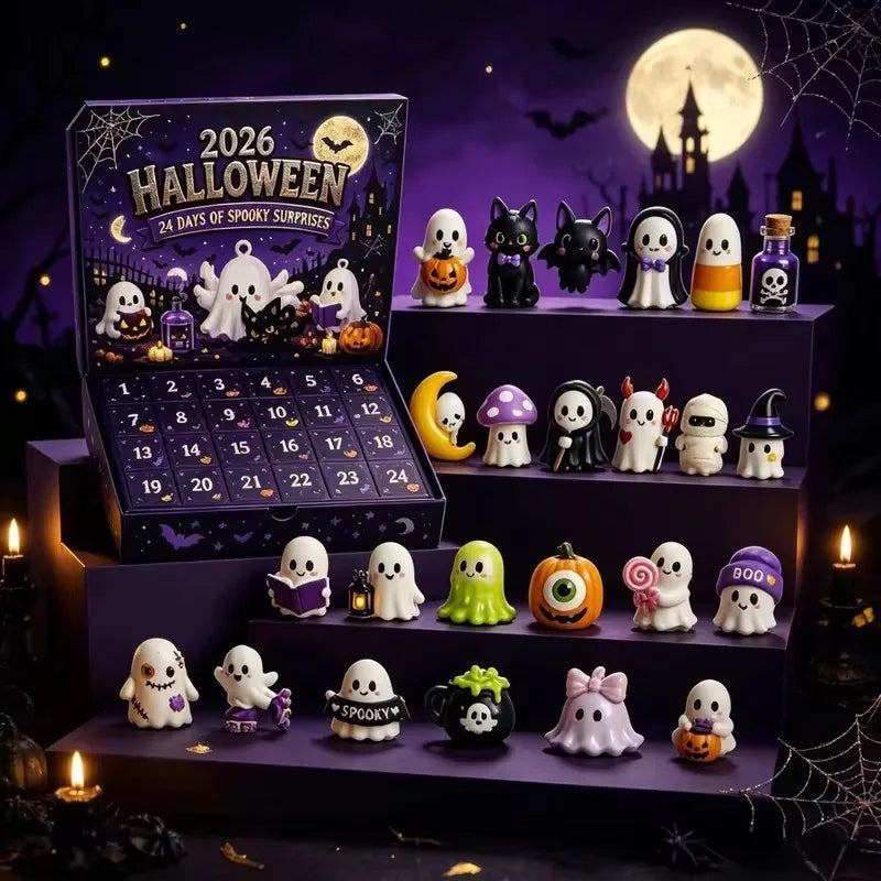 NEW Halloween Advent Calendar,24 Days Spooky Resin Ornaments Countdown Box,Halloween Table Decor HolidaySurprise Gift Setadult ﻿