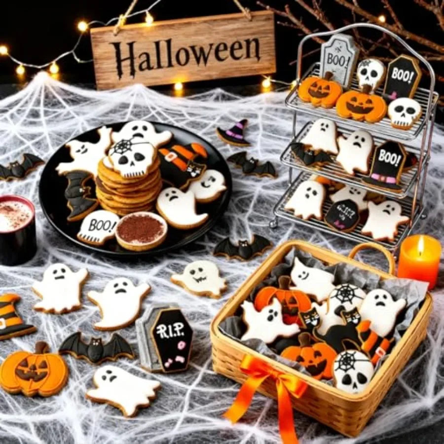 9 Pieces Halloween Cookie Cutters Set for Baking with Ghost Bat Cat Pumpkin Skull Coffin and Witch's Hat Shapes Ideal for Craft