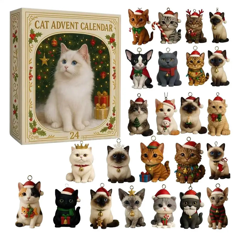 Cat Advent Calendar 2025 Christmas Countdown Calendar 24 Days 2D Acrylic Pendants for Home Wall Xmas Tree Decor Holiday Gift