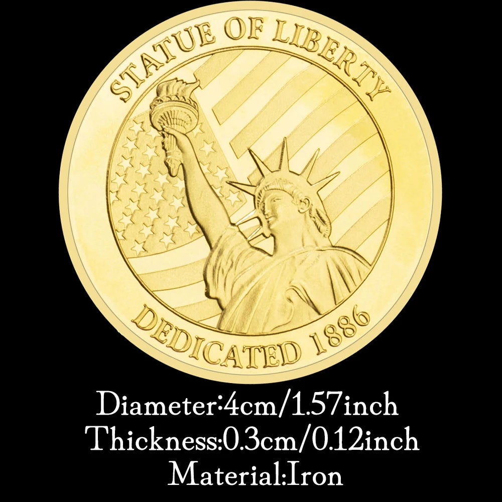 US Statue of Liberty Souvenir New York City The Brooklyn Bridge Pattern Golden  Commemorative Coin Collectibles Liberty Coin
