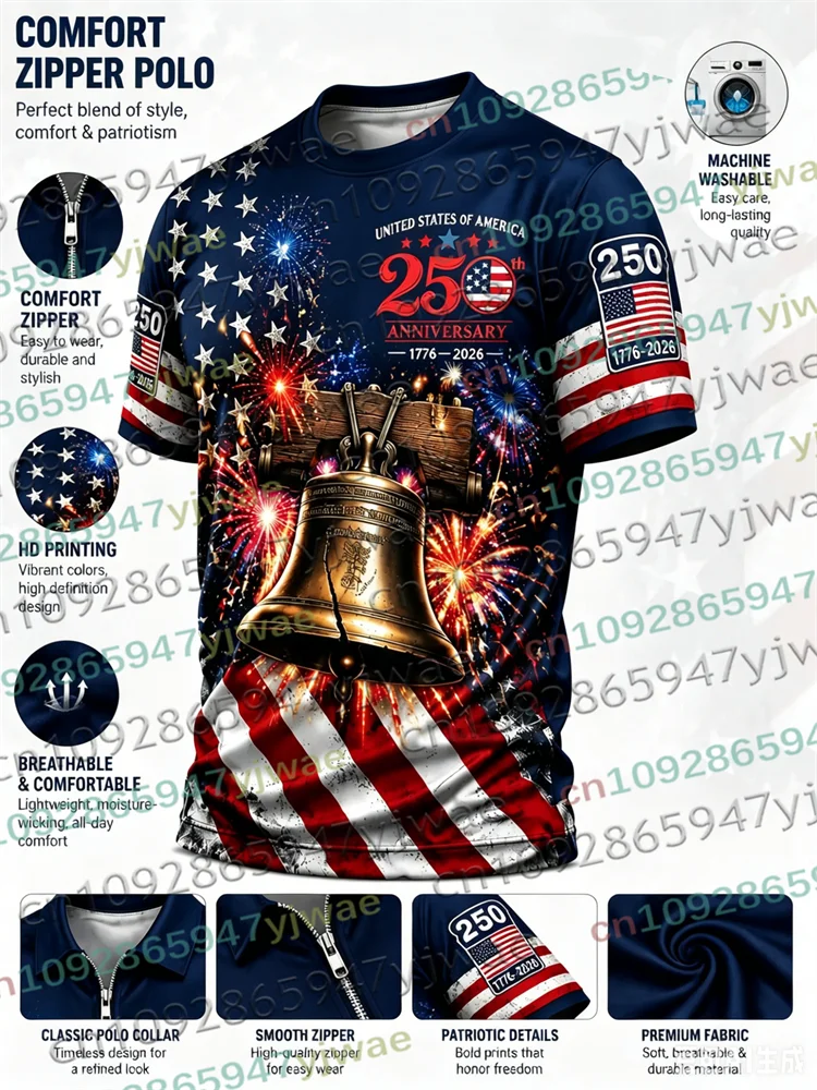 America 250th Anniversary 3D Print Mens TShirt USA Flag 1776–2026 Patriotic American Independence Day Apparel Fourth Of July Top