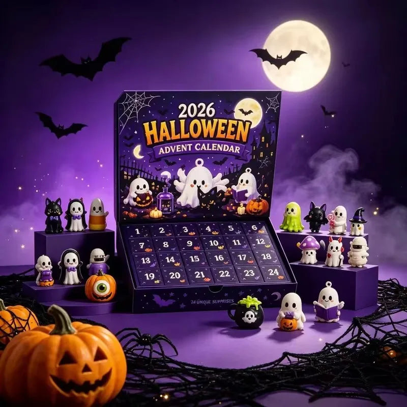 NEW Halloween Advent Calendar,24 Days Spooky Resin Ornaments Countdown Box,Halloween Table Decor HolidaySurprise Gift Setadult ﻿