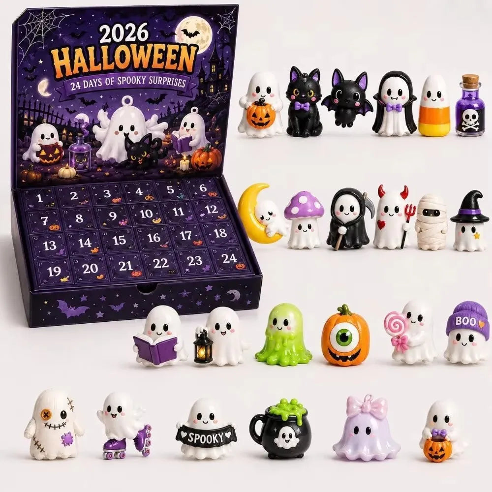 NEW Halloween Advent Calendar,24 Days Spooky Resin Ornaments Countdown Box,Halloween Table Decor HolidaySurprise Gift Setadult ﻿