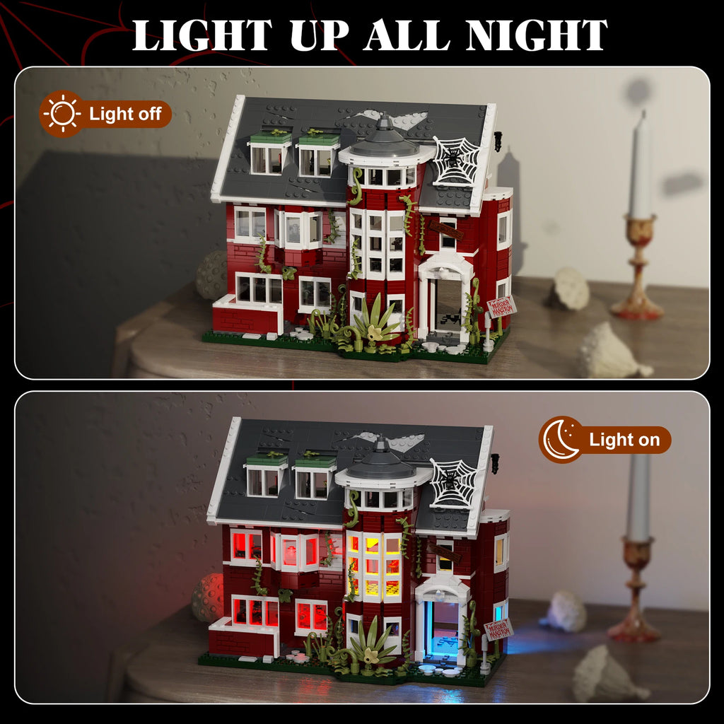 American Horror Story House Building Blocks Set with LED Light,Halloween Haunted House, Ideals Gift for Boys Girls(1171 PCS)