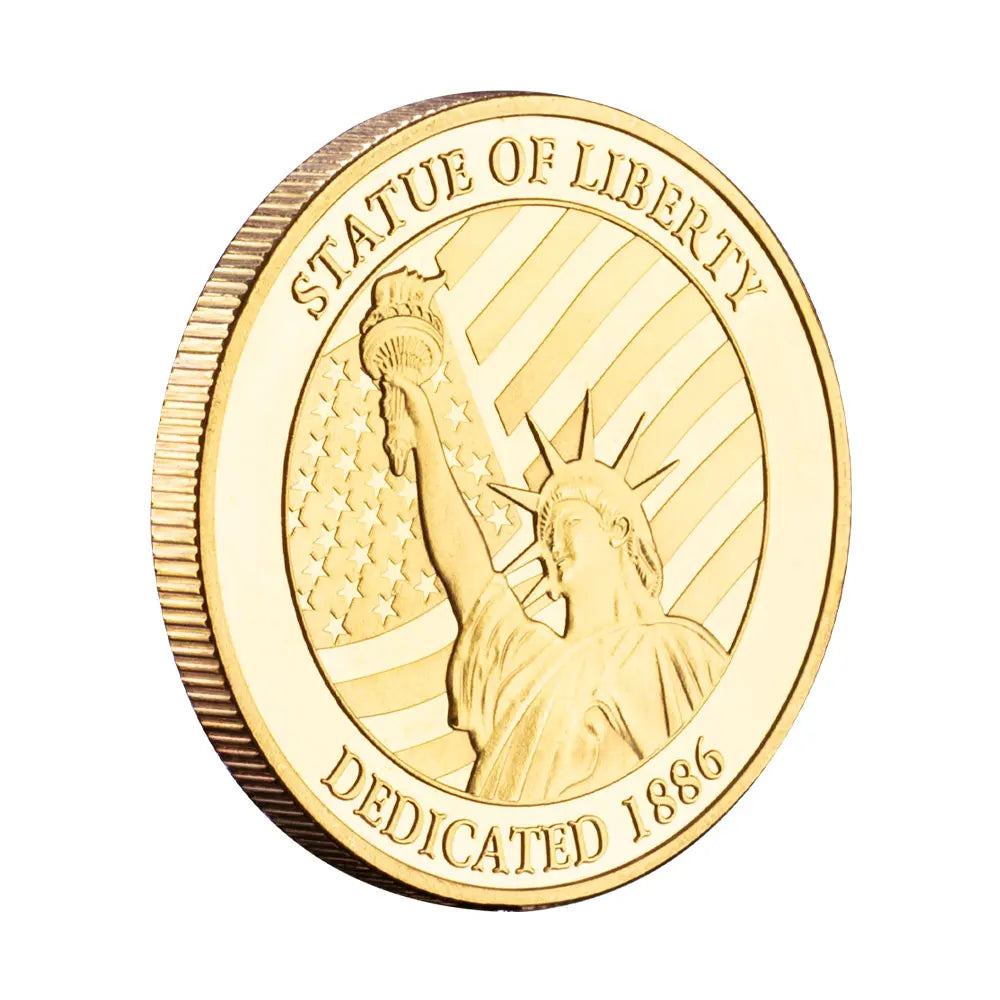US Statue of Liberty Souvenir New York City The Brooklyn Bridge Pattern Golden  Commemorative Coin Collectibles Liberty Coin