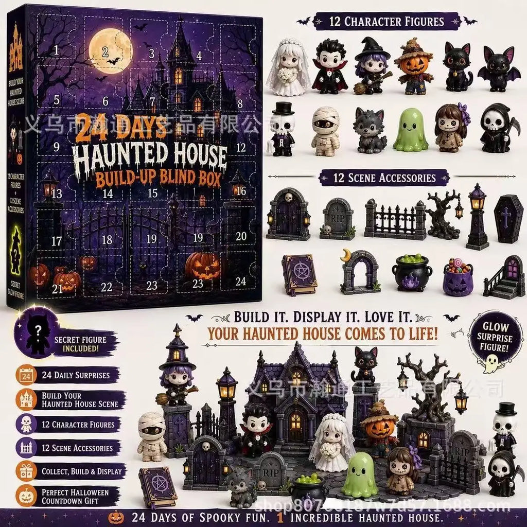 NEW Halloween Advent Calendar,24 Days Spooky Resin Ornaments Countdown Box,Halloween Table Decor HolidaySurprise Gift Setadult ﻿