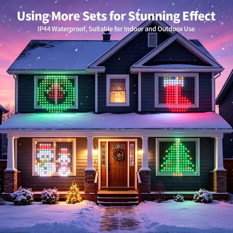 Smart APP Controlled RGB LED Curtain Lights, Programmable DIY Pattern & Text Display, Music Sync Fairy String Lights for Halloween Christmas Window Wall Holiday Decor