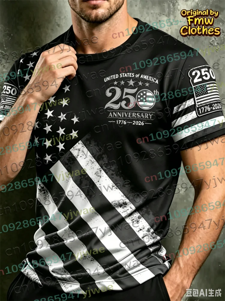 America 250th Anniversary 3D Print Mens TShirt USA Flag 1776–2026 Patriotic American Independence Day Apparel Fourth Of July Top
