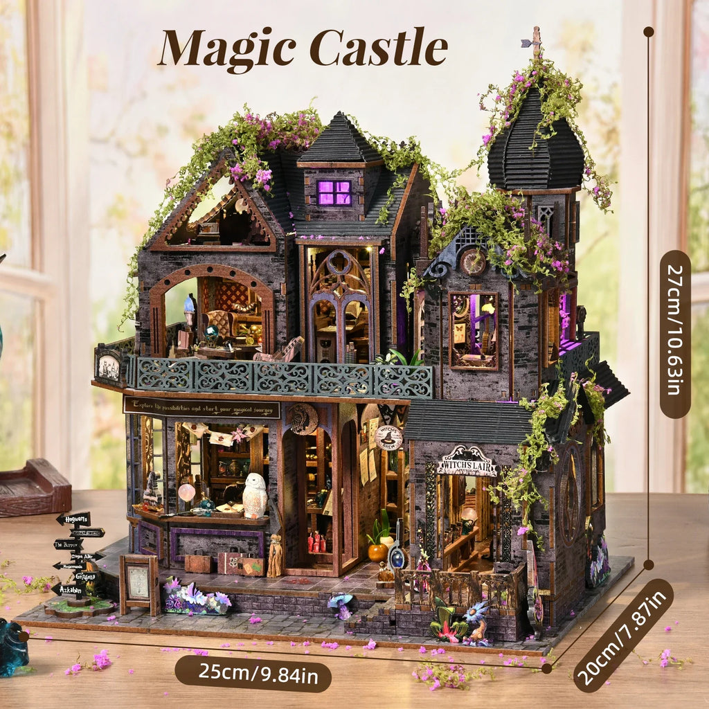 Magic Castle 3D DIY Wooden Book Nook Kit Handmade Dollhouse Model Bookend Building Puzzle Home Decor