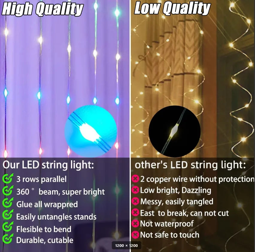 Smart APP Controlled RGB LED Curtain Lights, Programmable DIY Pattern & Text Display, Music Sync Fairy String Lights for Halloween Christmas Window Wall Holiday Decor