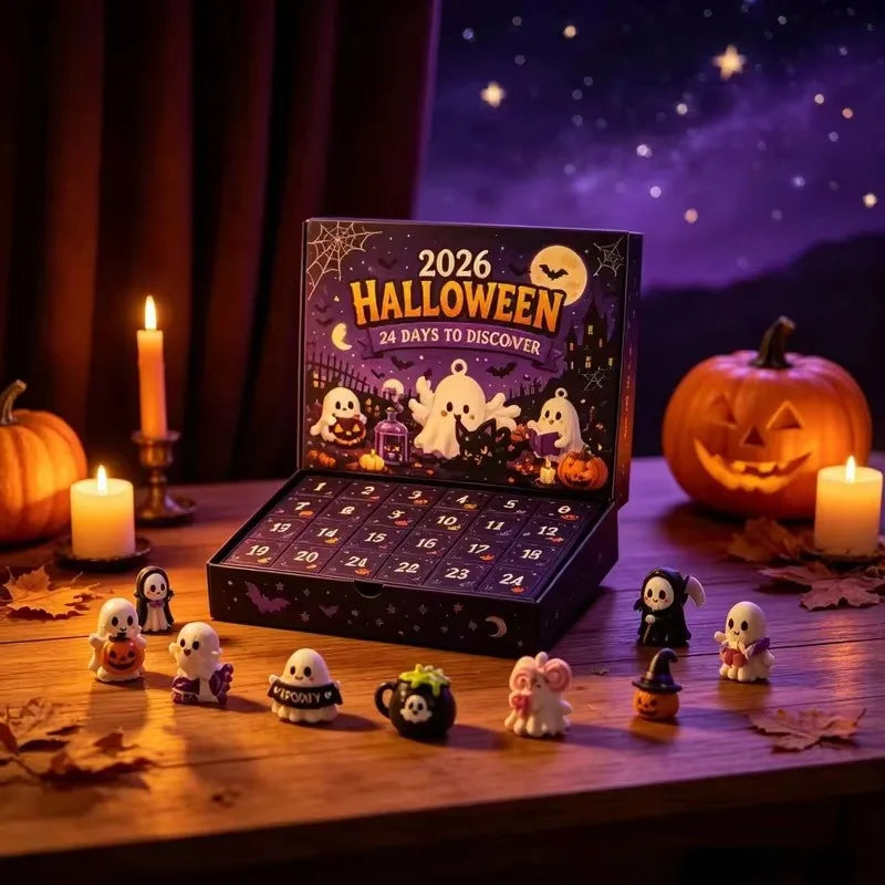 NEW Halloween Advent Calendar,24 Days Spooky Resin Ornaments Countdown Box,Halloween Table Decor HolidaySurprise Gift Setadult ﻿