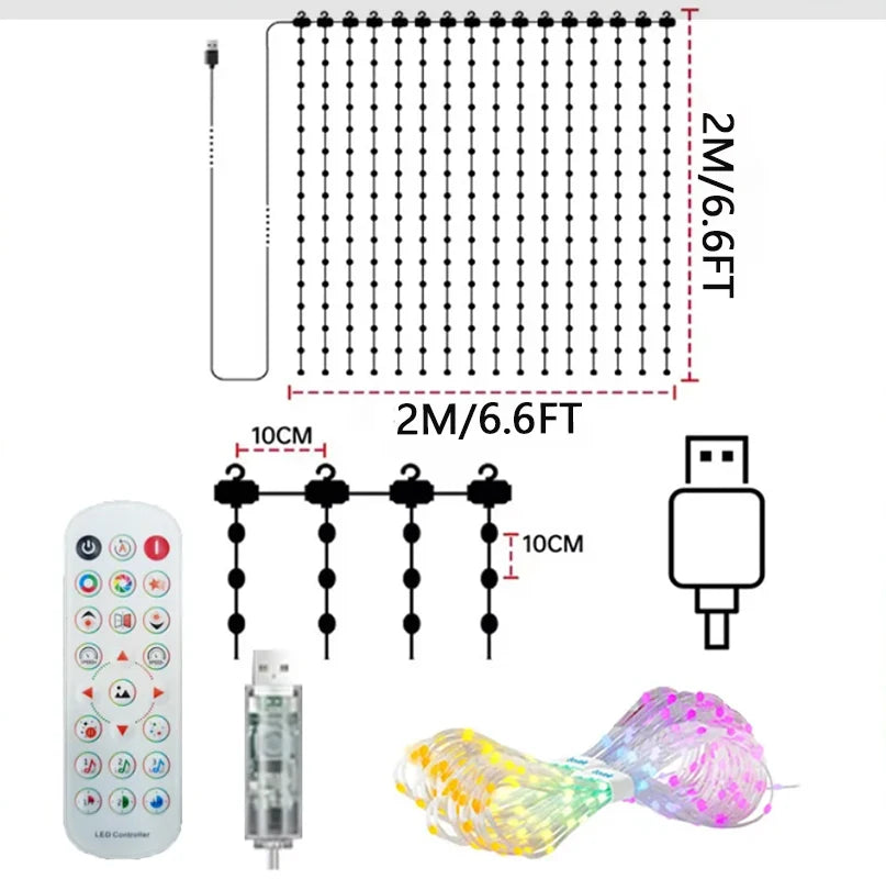 Smart APP Controlled RGB LED Curtain Lights, Programmable DIY Pattern & Text Display, Music Sync Fairy String Lights for Halloween Christmas Window Wall Holiday Decor