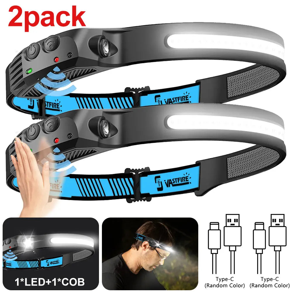 1000mAh COB LED Headlamp Induction Head Lamp Built-in Battery USB Rechargeable Head Flashlight Outdoor Camping Fishing Sensor Headlight