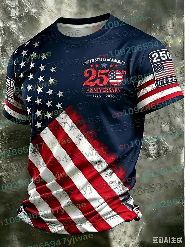 America 250th Anniversary 3D Print Mens TShirt USA Flag 1776–2026 Patriotic American Independence Day Apparel Fourth Of July Top