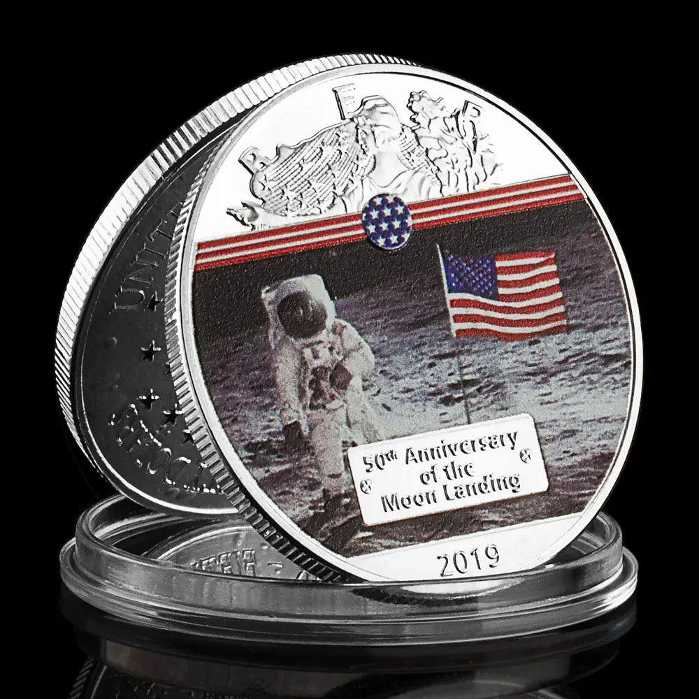 50th Anniversary of The Moon Landing 2019 Commemorative Coin Colorful Plated Collectible Gift  Apollo 11 Silver Plated Coin