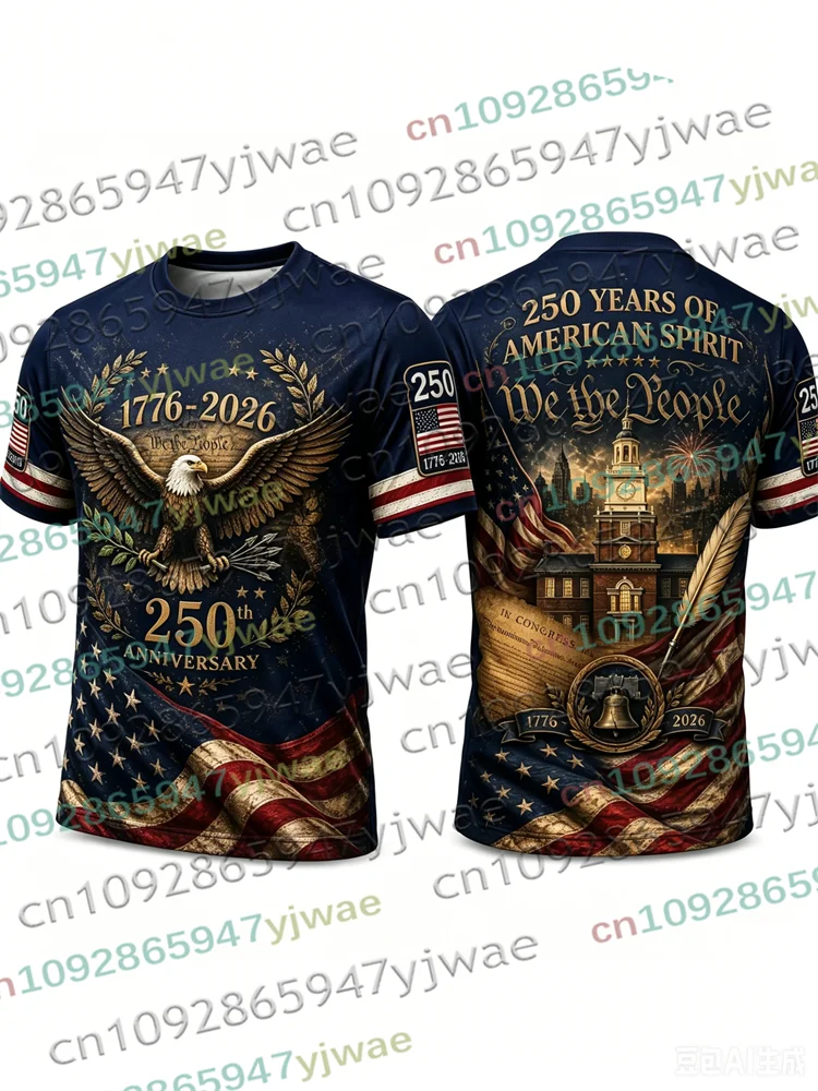 America 250th Anniversary 3D Print Mens TShirt USA Flag 1776–2026 Patriotic American Independence Day Apparel Fourth Of July Top