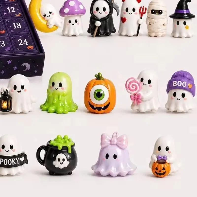 NEW Halloween Advent Calendar,24 Days Spooky Resin Ornaments Countdown Box,Halloween Table Decor HolidaySurprise Gift Setadult ﻿
