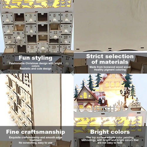 Advent Calendars Christmas Wooden Advent Calendar LED Lighted Village House Countdown Ornament with Drawers Box Decor Gift
