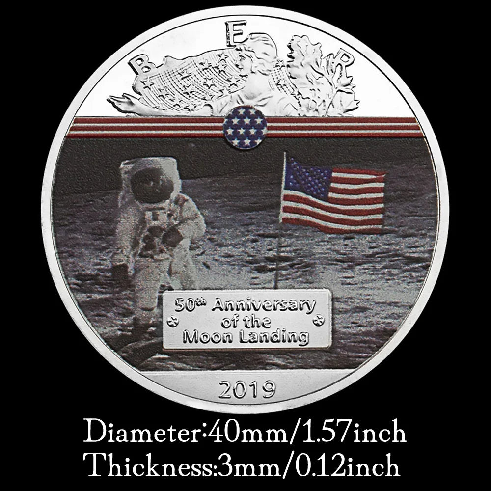 50th Anniversary of The Moon Landing 2019 Commemorative Coin Colorful Plated Collectible Gift  Apollo 11 Silver Plated Coin