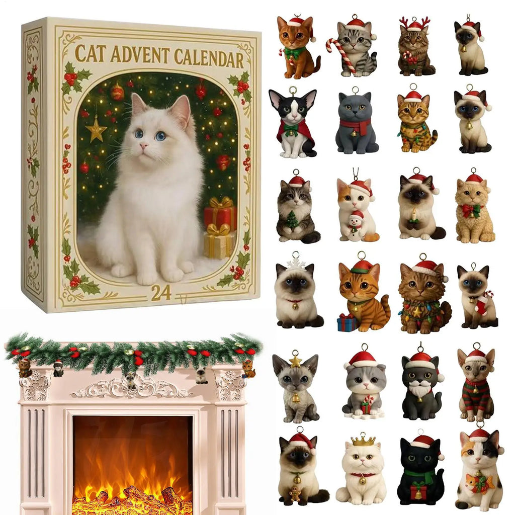 Cat Advent Calendar 2025 Christmas Countdown Calendar 24 Days 2D Acrylic Pendants for Home Wall Xmas Tree Decor Holiday Gift